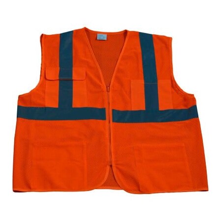 Petra Roc Inc Petra Roc 4-Pocket Safety Vest, ANSI Class 2, Zipper Closure, Polyester Mesh, Orange, L/XL OVM24-L/XL